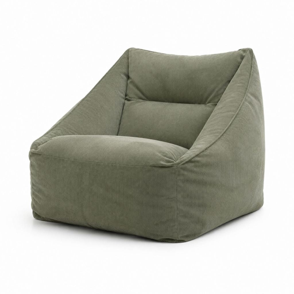 Fauteuil de salon bas vert kaki en velours côtelé de polyester 75 x 80 x 75 cm