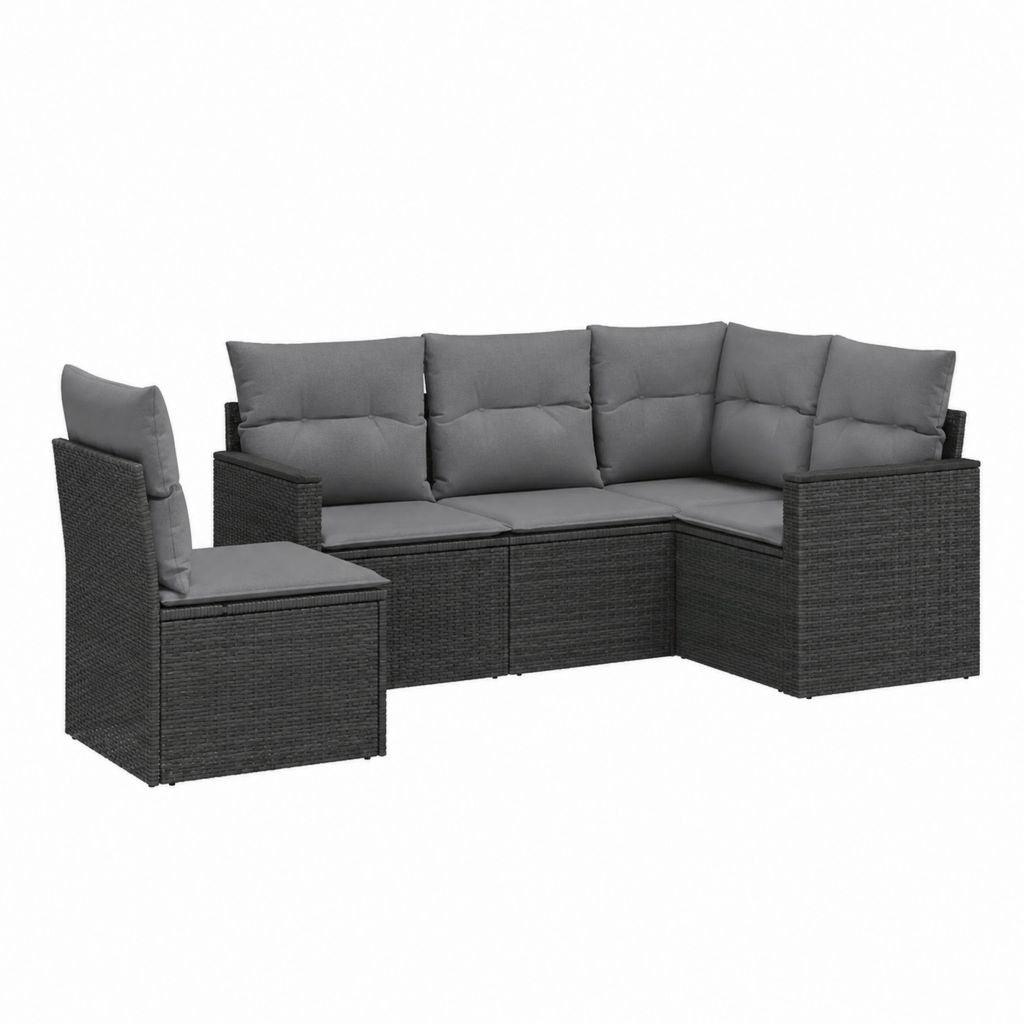 Salon de jardin d'angle 4 pièces gris anthracite en résine tressée PE avec coussins 210 x 140 x 60 cm