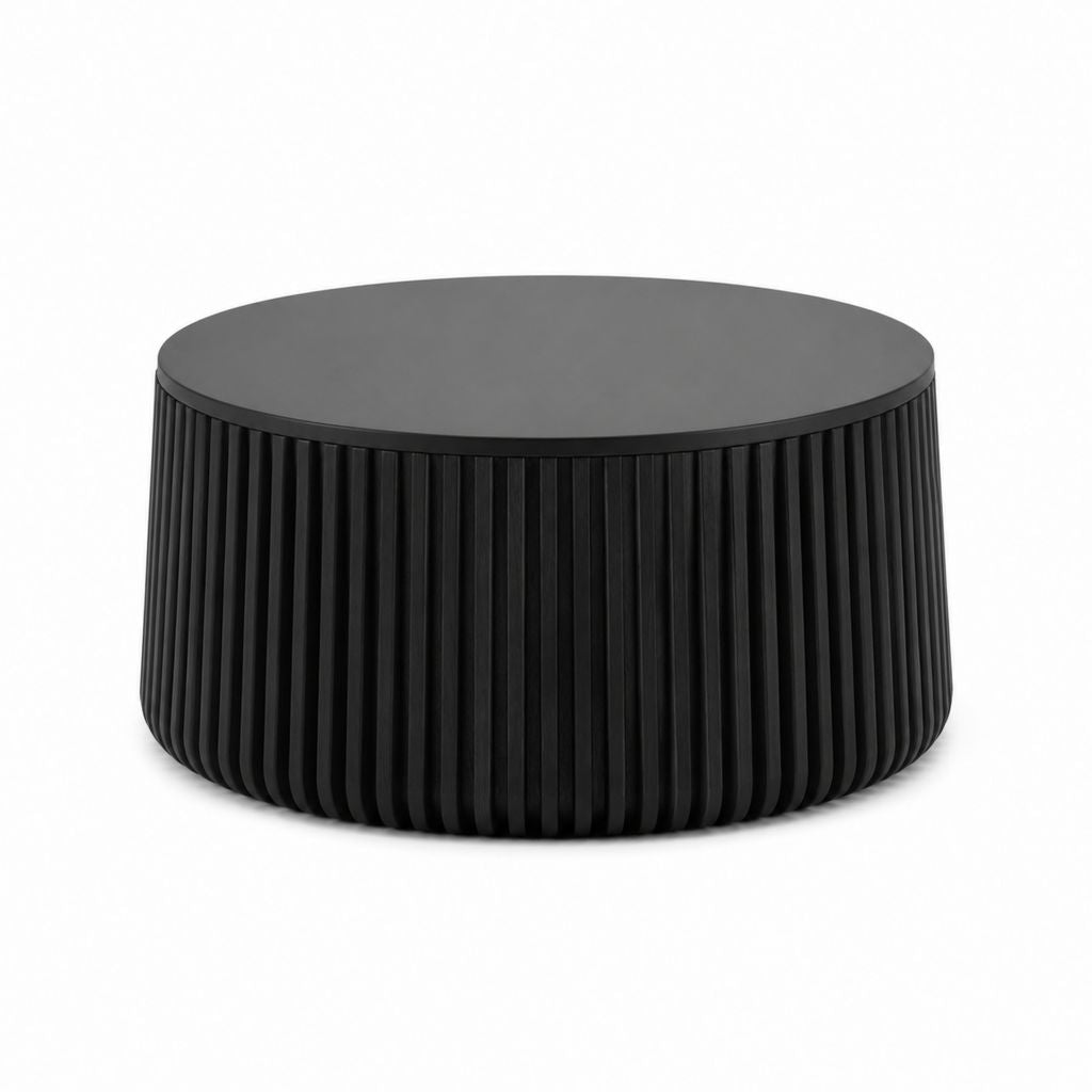 Table basse ronde noire en MDF diamètre 80 cm hauteur 40 cm