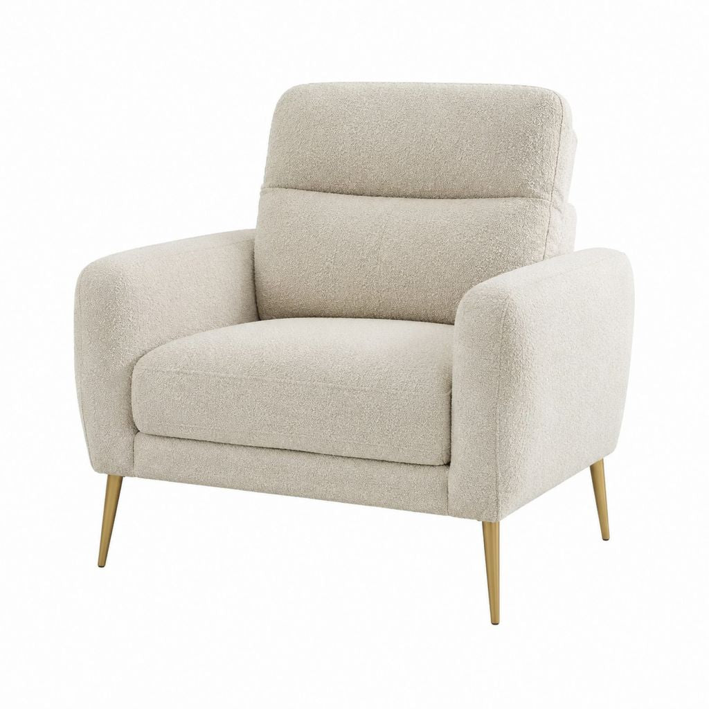 Fauteuil de salon beige en polyester bouclette 80 x 82 x 86 cm
