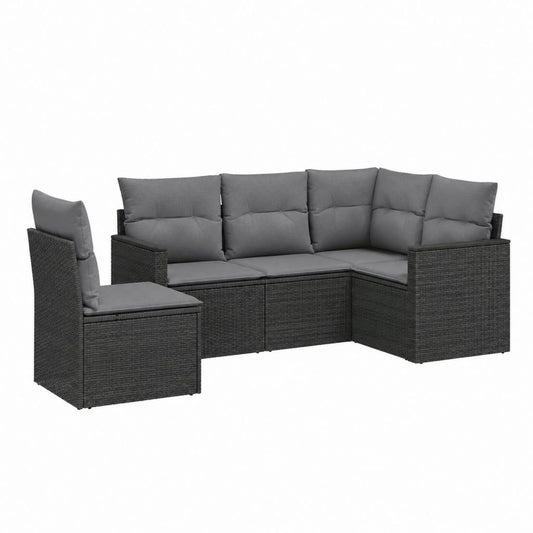 Salon de jardin d'angle 4 pièces gris anthracite en résine tressée PE avec coussins 210 x 140 x 60 cm