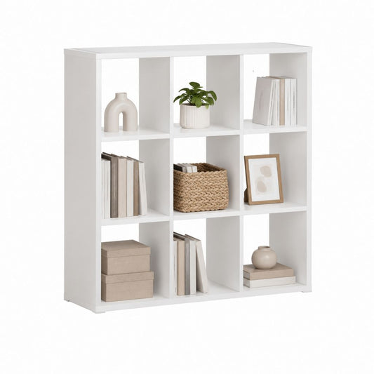 Bibliothèque à 9 cases blanche en panneaux de particules mélaminés 90 x 30 x 90 cm