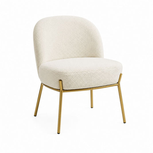 Fauteuil de salon crème en polyester bouclé avec pieds en acier doré 63 x 66 x 76 cm