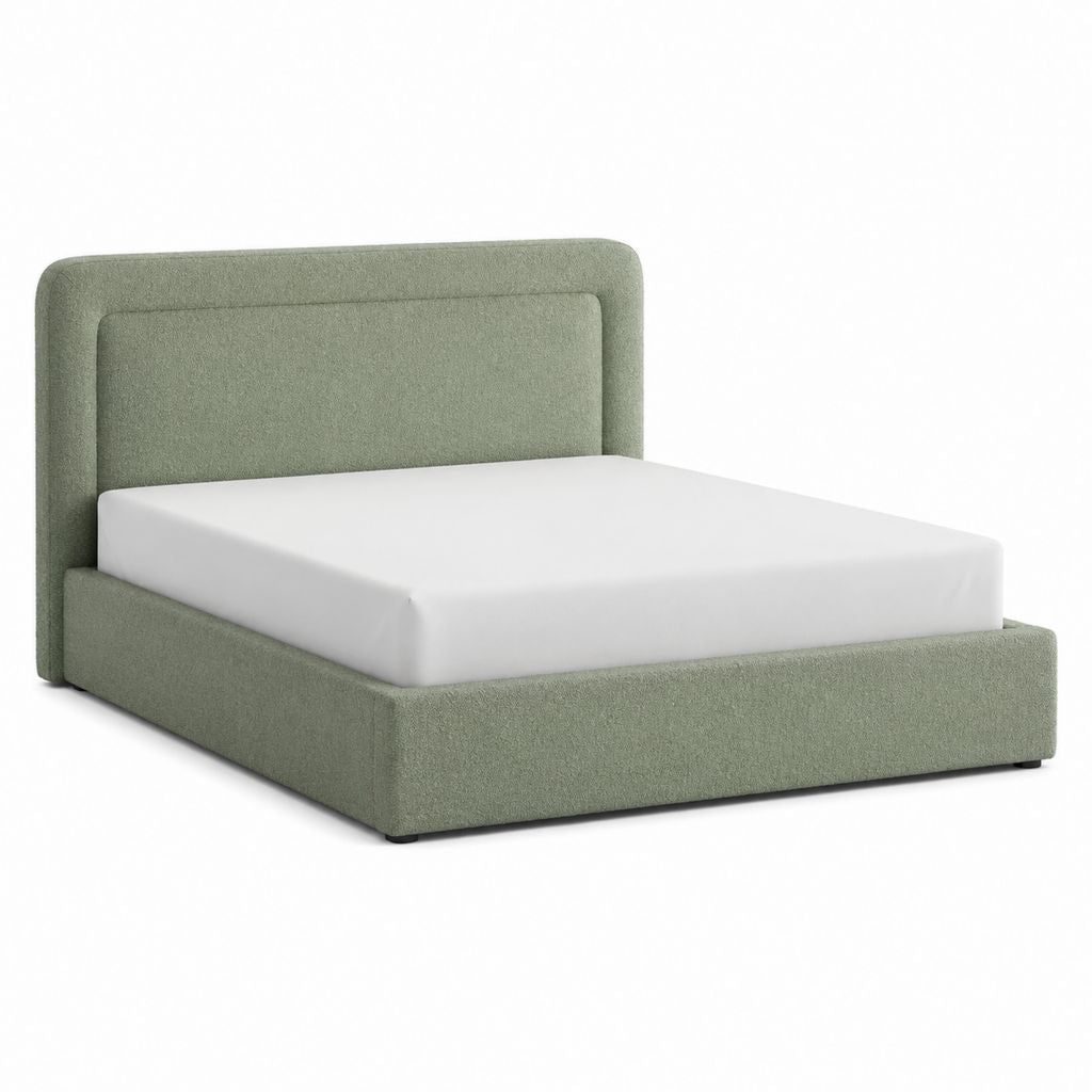 Lit coffre 160 x 200 cm vert en polyester avec tête de lit rembourrée