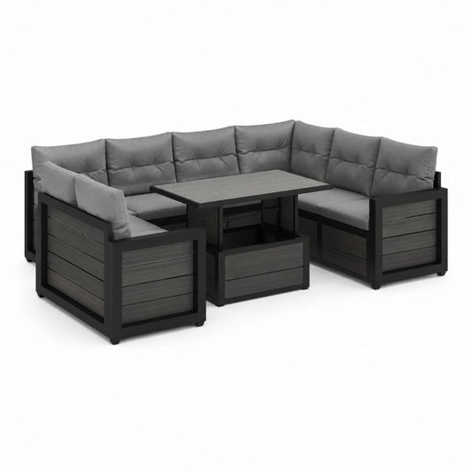 Salon de jardin d'angle 5 places gris anthracite en aluminium et polyester avec table basse 245 x 245 x 70 cm