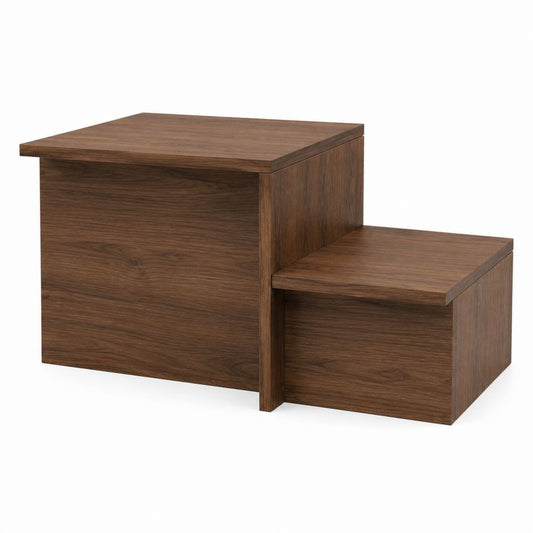 Lot de 2 tables basses gigognes marron noyer en MDF mélaminé rectangulaires 70 x 50 x 50 cm et 50 x 40 x 30 cm