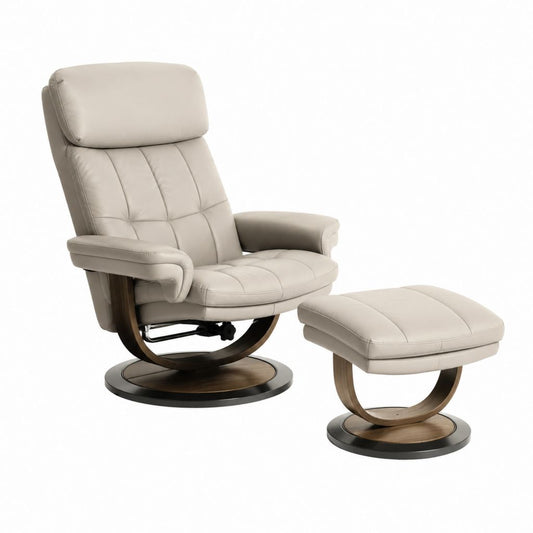 Fauteuil relax pivotant avec repose-pieds beige en similicuir PU et contreplaqué courbé 80 x 85 x 105 cm