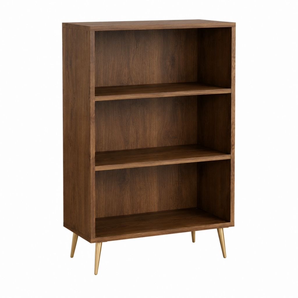 Bibliothèque ouverte 3 niches marron noyer en panneaux de particules 80 x 30 x 150 cm