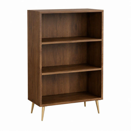 Bibliothèque ouverte 3 niches marron noyer en panneaux de particules 80 x 30 x 150 cm