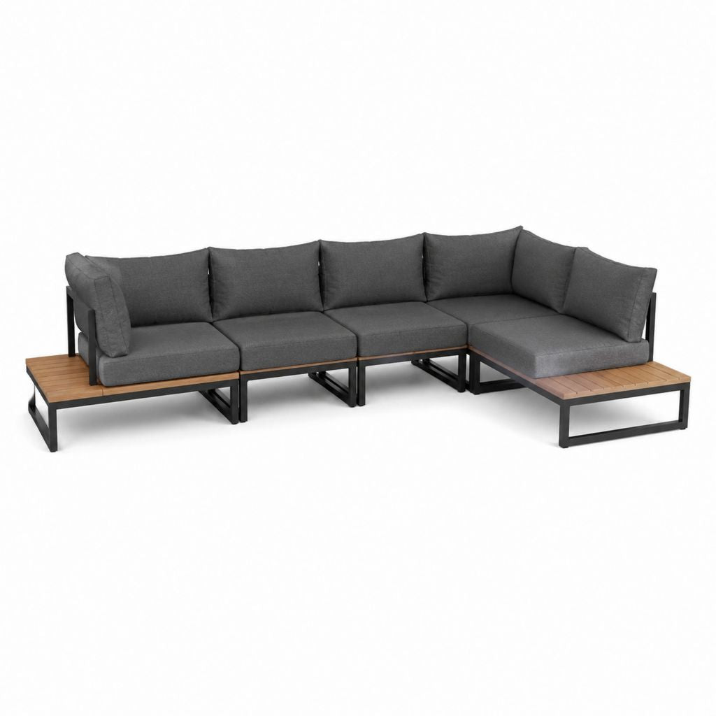 Canapé de jardin d'angle modulable 4 places gris anthracite acier thermolaqué polyester 285 x 210 x 75 cm
