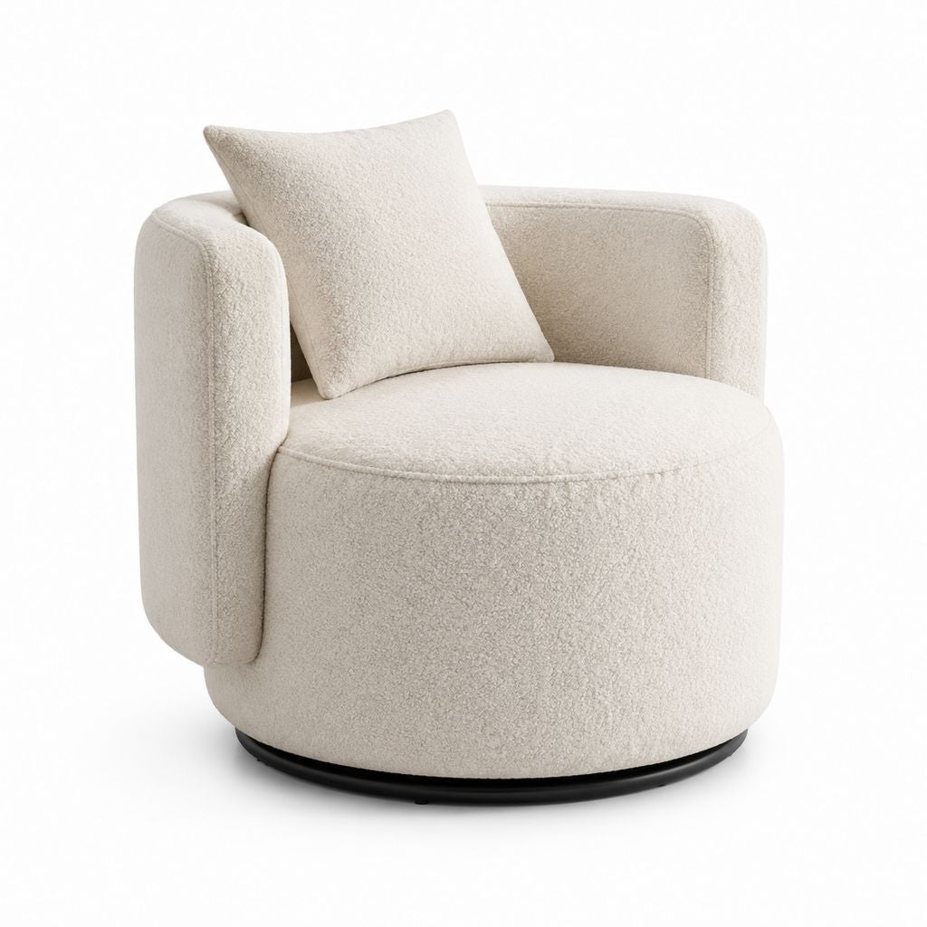 Fauteuil pivotant crème en polyester bouclette avec coussin 82 x 86 x 76 cm