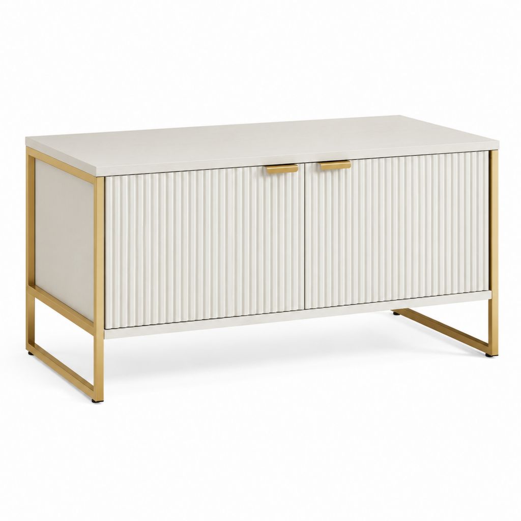 Table basse avec rangement blanc et doré en panneaux MDF rectangulaire 100 x 50 x 60 cm