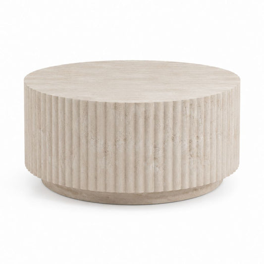 Table basse ronde beige en travertin Ø80 x H35 cm