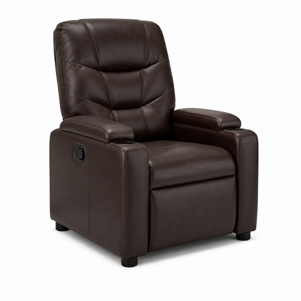 Fauteuil relax manuel inclinable marron en cuir PU 90 x 96 x 100 cm